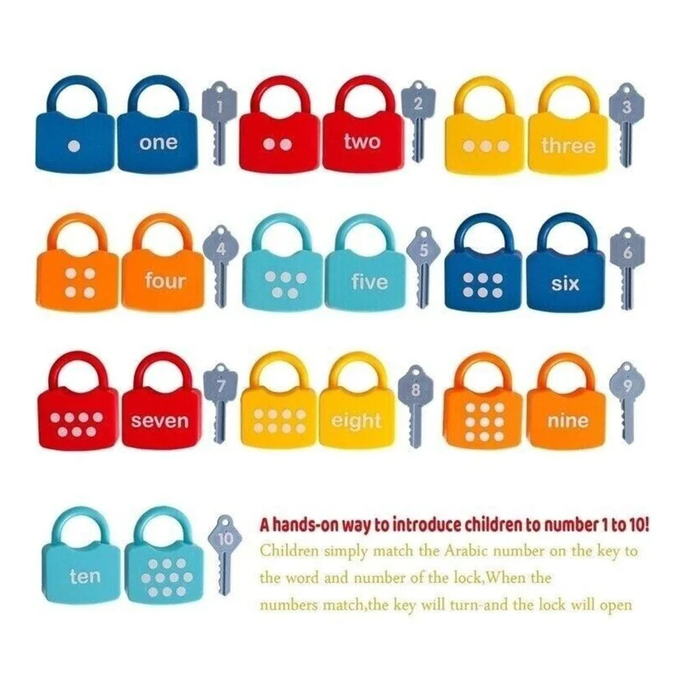 Dinhon Kids Learning Toys Locks & Keys Numbers Matching Counting Montessori Toys